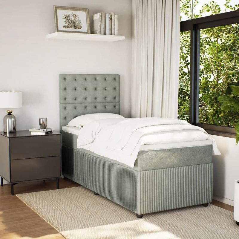 Casa si Gradina - Mobilier - Paturi si accesorii - Paturi - Pat box spring cu saltea, gri deschis, 100x200 cm, catifea - Infinity.ro