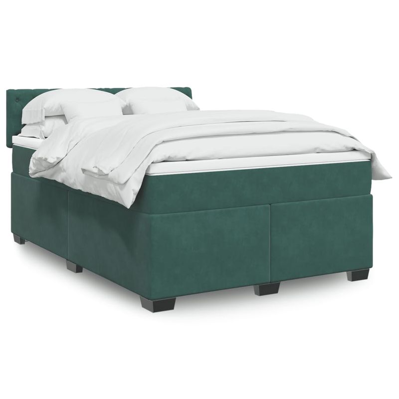 Casa si Gradina - Mobilier - Paturi si accesorii - Paturi - Pat box spring cu saltea, verde inchis, 140x190 cm, catifea - Infinity.ro