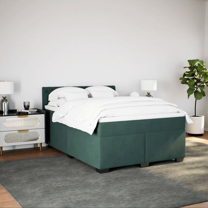 Casa si Gradina - Mobilier - Paturi si accesorii - Paturi - Pat box spring cu saltea, verde inchis, 140x190 cm, catifea - Infinity.ro