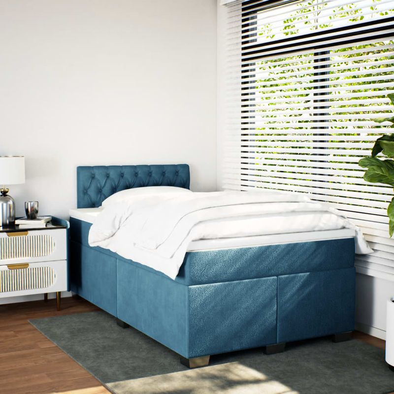 Casa si Gradina - Mobilier - Paturi si accesorii - Paturi - Pat box spring cu saltea, albastru inchis, 120x200 cm, catifea - Infinity.ro