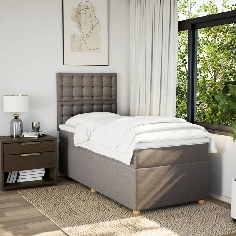 Casa si Gradina - Mobilier - Paturi si accesorii - Paturi - Pat box spring cu saltea, gri taupe, 80x200 cm, textil - Infinity.ro