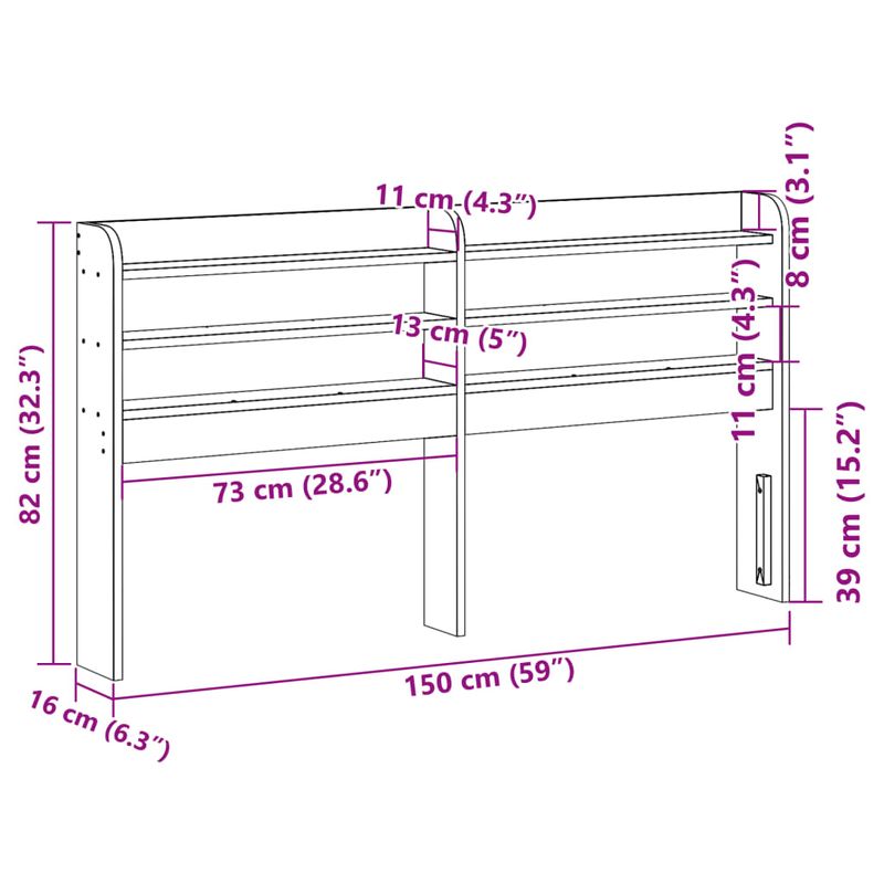 Casa si Gradina - Mobilier - Paturi si accesorii - Accesorii paturi - Tablie de pat cu rafturi, maro ceruit, 140 cm, lemn masiv pin, mărime 150x16x82 cm - Infinity.ro