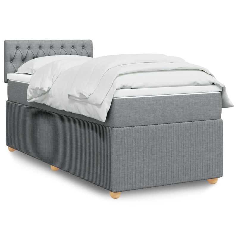 Casa si Gradina - Mobilier - Paturi si accesorii - Paturi - Pat box spring cu saltea, gri deschis, 90x190 cm, textil - Infinity.ro