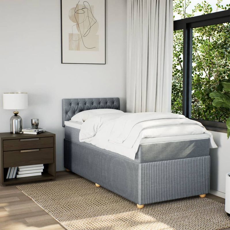 Casa si Gradina - Mobilier - Paturi si accesorii - Paturi - Pat box spring cu saltea, gri deschis, 90x190 cm, textil - Infinity.ro