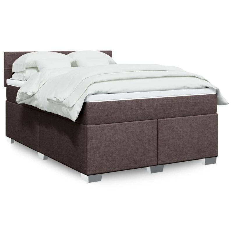 Casa si Gradina - Mobilier - Paturi si accesorii - Paturi - Pat box spring cu saltea, maro inchis, 140x200 cm, textil - Infinity.ro