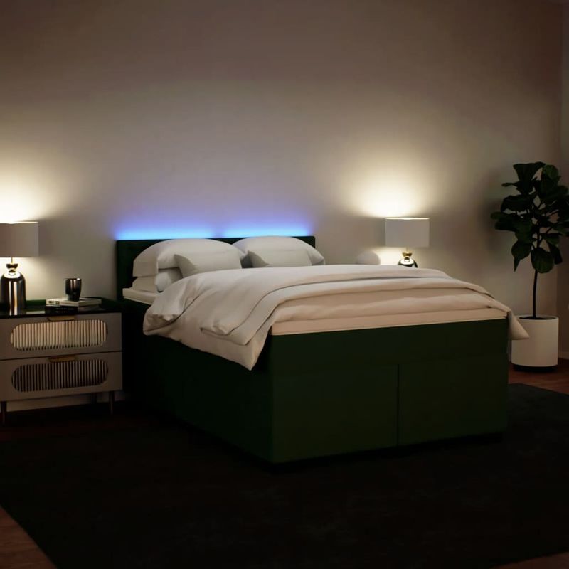 Casa si Gradina - Mobilier - Paturi si accesorii - Paturi - Pat box spring cu saltea, verde inchis, 160x200 cm, catifea - Infinity.ro