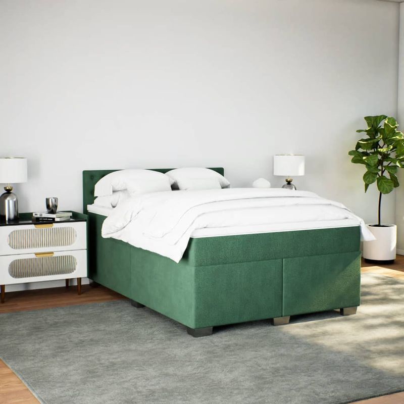 Casa si Gradina - Mobilier - Paturi si accesorii - Paturi - Pat box spring cu saltea, verde inchis, 160x200 cm, catifea - Infinity.ro