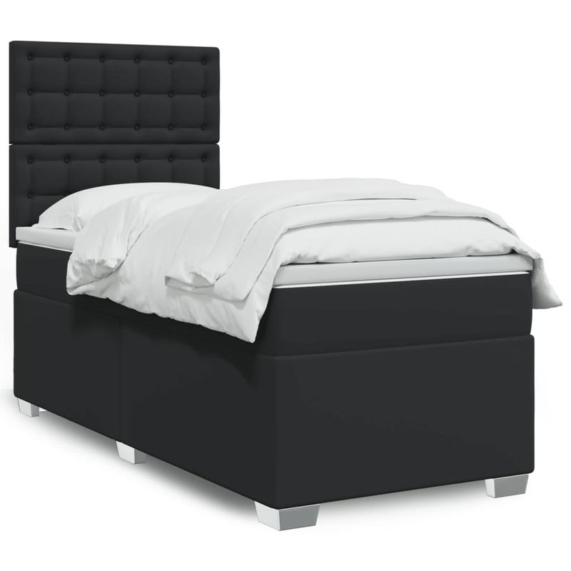 Casa si Gradina - Mobilier - Paturi si accesorii - Paturi - Pat cu arcuri cu saltea, negru, de o persoana, piele ecologica - Infinity.ro