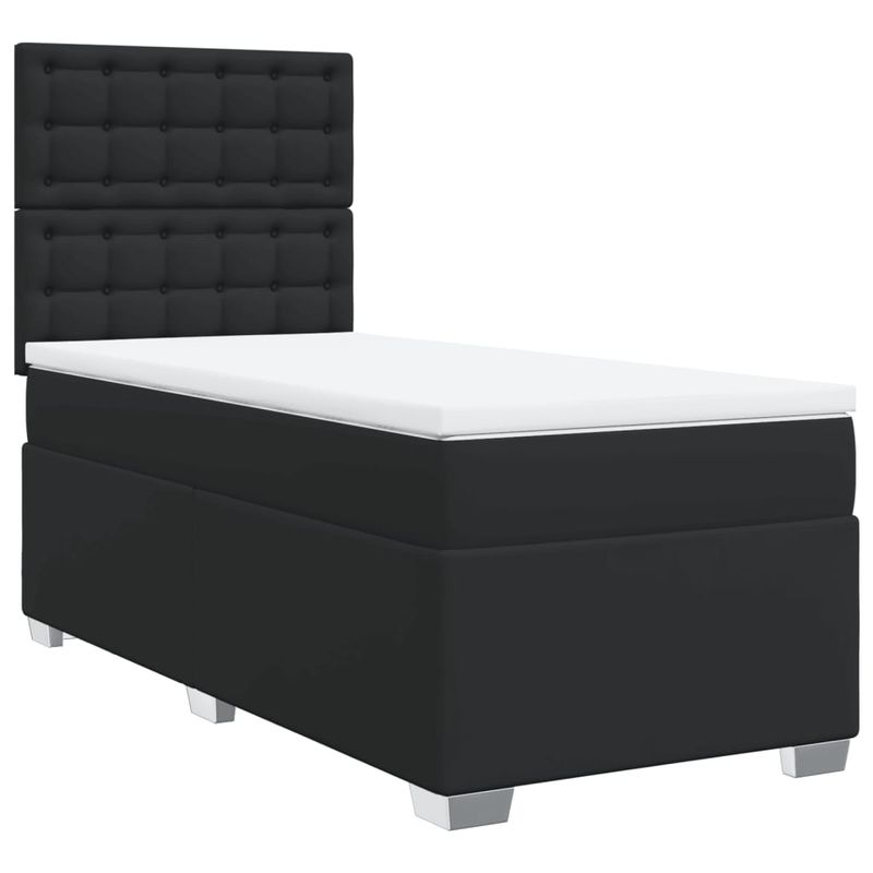 Casa si Gradina - Mobilier - Paturi si accesorii - Paturi - Pat cu arcuri cu saltea, negru, de o persoana, piele ecologica - Infinity.ro