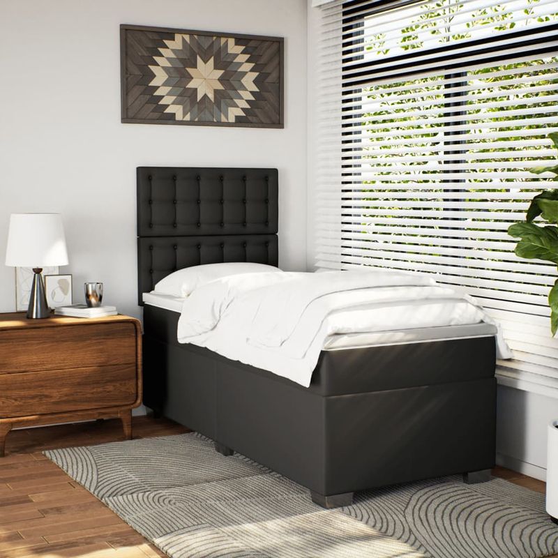 Casa si Gradina - Mobilier - Paturi si accesorii - Paturi - Pat cu arcuri cu saltea, negru, de o persoana, piele ecologica - Infinity.ro
