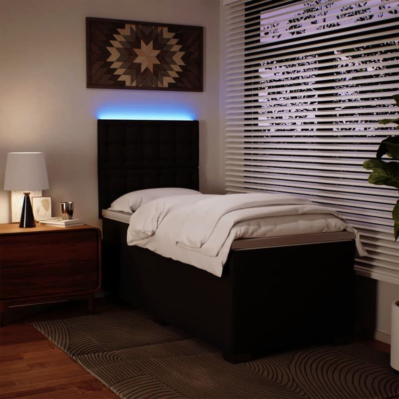 Casa si Gradina - Mobilier - Paturi si accesorii - Paturi - Pat cu arcuri cu saltea, negru, de o persoana, piele ecologica - Infinity.ro