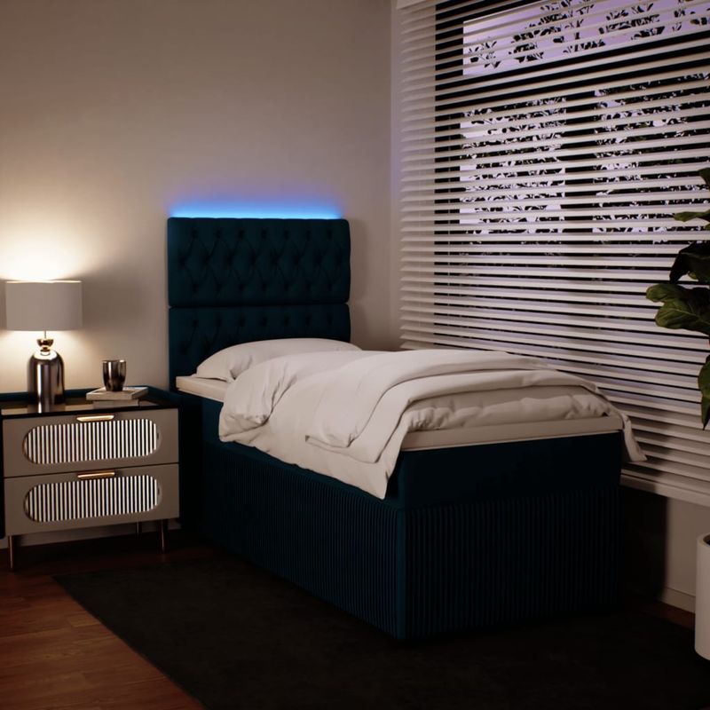 Casa si Gradina - Mobilier - Paturi si accesorii - Paturi - Pat box spring cu saltea, albastru, 90x190 cm, catifea - Infinity.ro