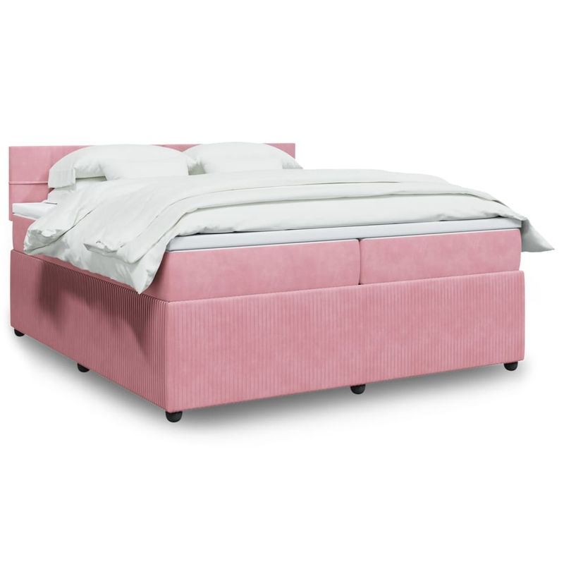 Casa si Gradina - Mobilier - Paturi si accesorii - Paturi - Pat box spring cu saltea, roz, 200x200 cm, catifea - Infinity.ro