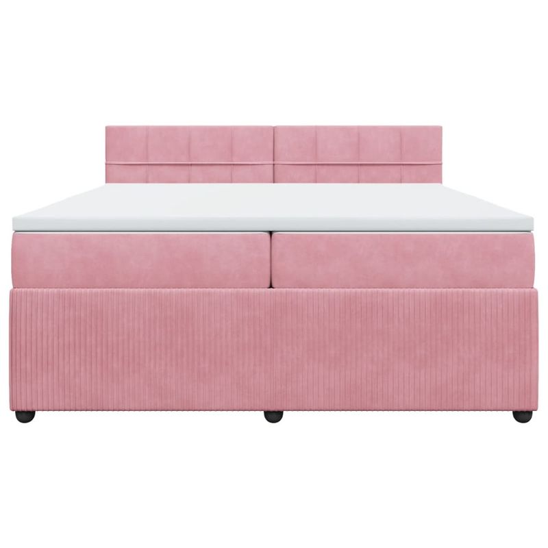 Casa si Gradina - Mobilier - Paturi si accesorii - Paturi - Pat box spring cu saltea, roz, 200x200 cm, catifea - Infinity.ro