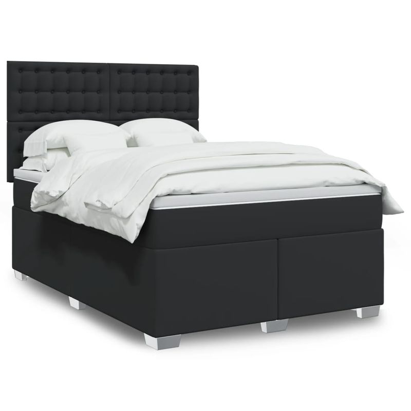 Casa si Gradina - Mobilier - Paturi si accesorii - Paturi - Pat box spring cu saltea, negru, 140x190 cm, piele ecologica - Infinity.ro