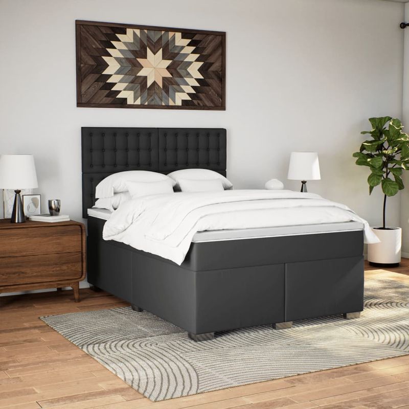 Casa si Gradina - Mobilier - Paturi si accesorii - Paturi - Pat box spring cu saltea, negru, 140x190 cm, piele ecologica - Infinity.ro