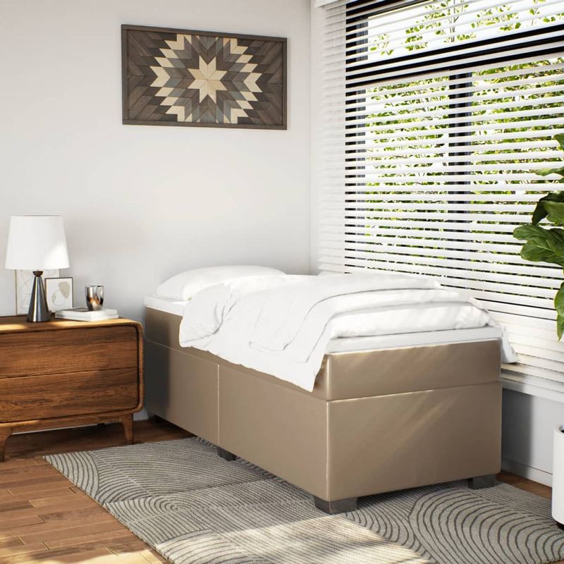 Casa si Gradina - Mobilier - Paturi si accesorii - Paturi - Pat box spring cu saltea, cappuccino, 80x200 cm piele ecologica - Infinity.ro