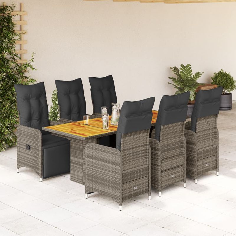 Casa si Gradina - Gradina si terasa - Mobilier exterior - Seturi mobila gradina - Set bistro de gradina cu perne, 7 piese, gri, poliratan - Infinity.ro