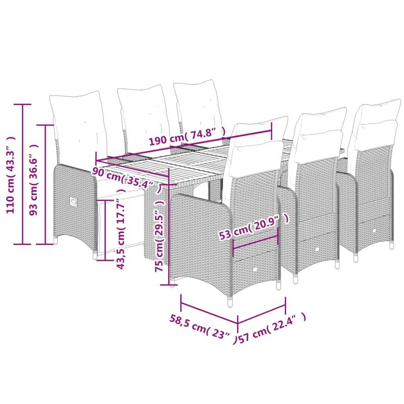 Casa si Gradina - Gradina si terasa - Mobilier exterior - Seturi mobila gradina - Set bistro de gradina cu perne, 7 piese, gri, poliratan - Infinity.ro