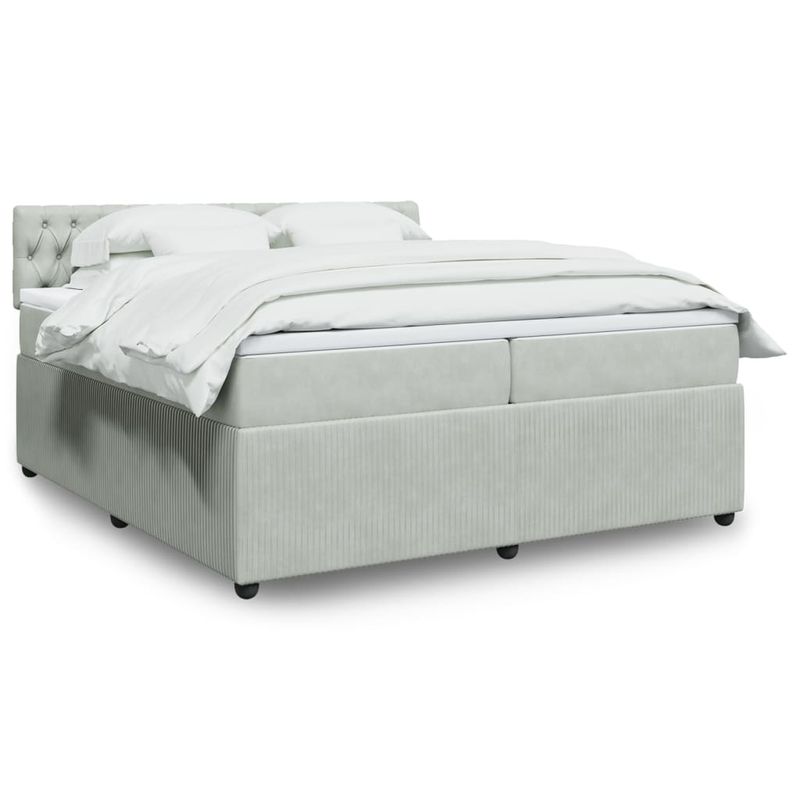 Casa si Gradina - Mobilier - Paturi si accesorii - Paturi - Pat box spring cu saltea, gri deschis, 200x200 cm, catifea - Infinity.ro
