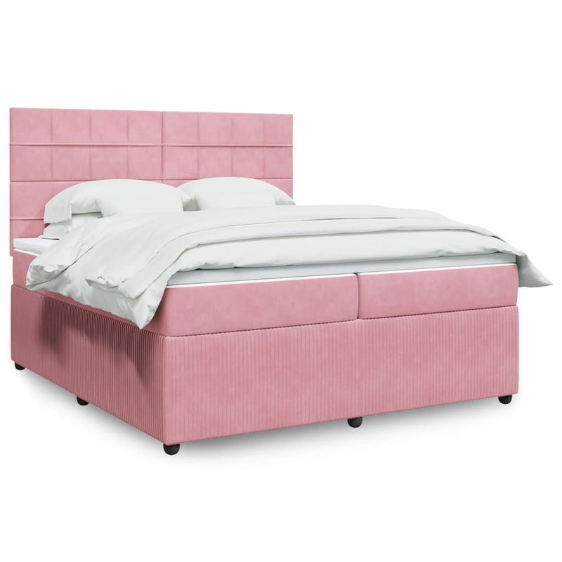 Casa si Gradina - Mobilier - Paturi si accesorii - Paturi - Pat box spring cu saltea, roz, 200x200 cm, catifea - Infinity.ro
