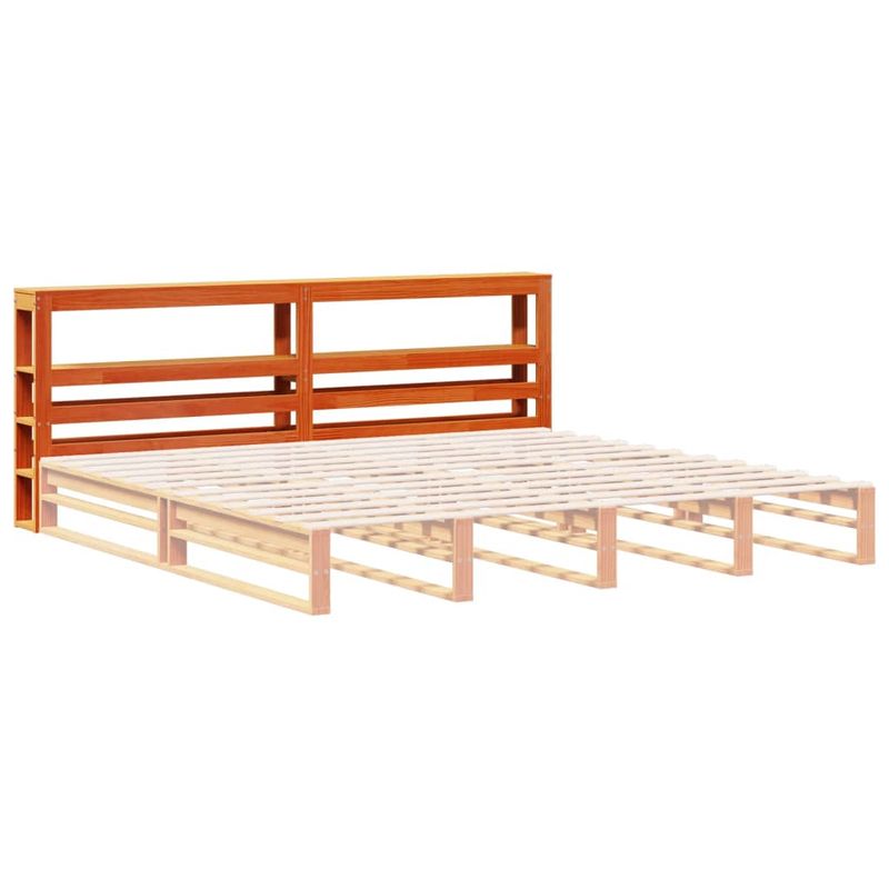Casa si Gradina - Mobilier - Paturi si accesorii - Accesorii paturi - Tablie de pat cu rafturi, maro ceruit, 200 cm, lemn masiv pin, mărime 206x19x82 cm - Infinity.ro