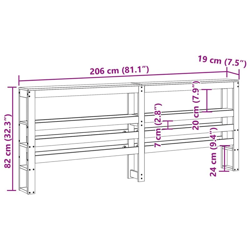 Casa si Gradina - Mobilier - Paturi si accesorii - Accesorii paturi - Tablie de pat cu rafturi, maro ceruit, 200 cm, lemn masiv pin, mărime 206x19x82 cm - Infinity.ro