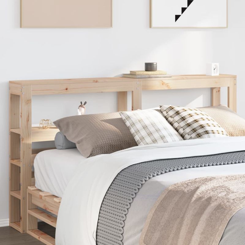 Casa si Gradina - Mobilier - Paturi si accesorii - Accesorii paturi - Tablie de pat cu rafturi, 150 cm, lemn masiv de pin, natural, mărime 156x19x82 cm - Infinity.ro