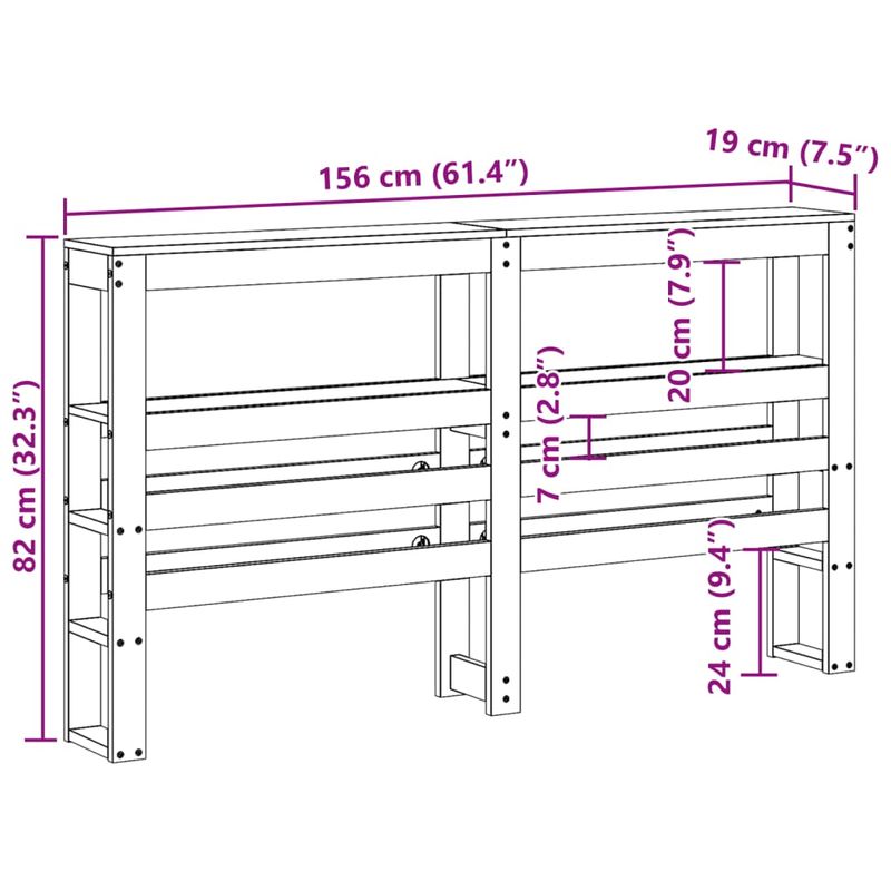 Casa si Gradina - Mobilier - Paturi si accesorii - Accesorii paturi - Tablie de pat cu rafturi, 150 cm, lemn masiv de pin, natural, mărime 156x19x82 cm - Infinity.ro