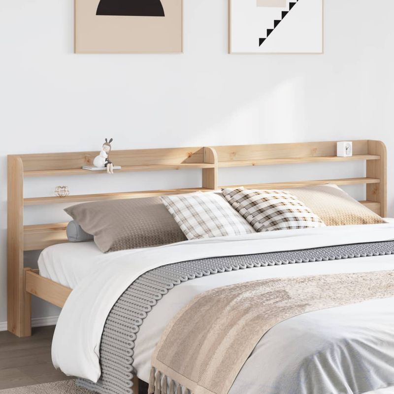 Casa si Gradina - Mobilier - Paturi si accesorii - Accesorii paturi - Tablie de pat cu rafturi, 200 cm, lemn masiv de pin, natural, mărime 210x16x82 cm - Infinity.ro