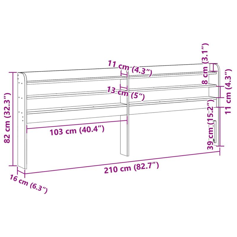 Casa si Gradina - Mobilier - Paturi si accesorii - Accesorii paturi - Tablie de pat cu rafturi, 200 cm, lemn masiv de pin, natural, mărime 210x16x82 cm - Infinity.ro