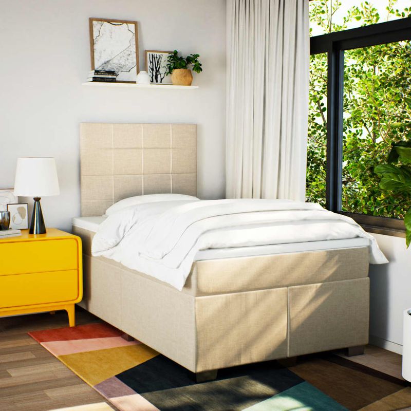 Casa si Gradina - Mobilier - Paturi si accesorii - Paturi - Pat continental cu saltea, crem, 120x190 cm, textil - Infinity.ro