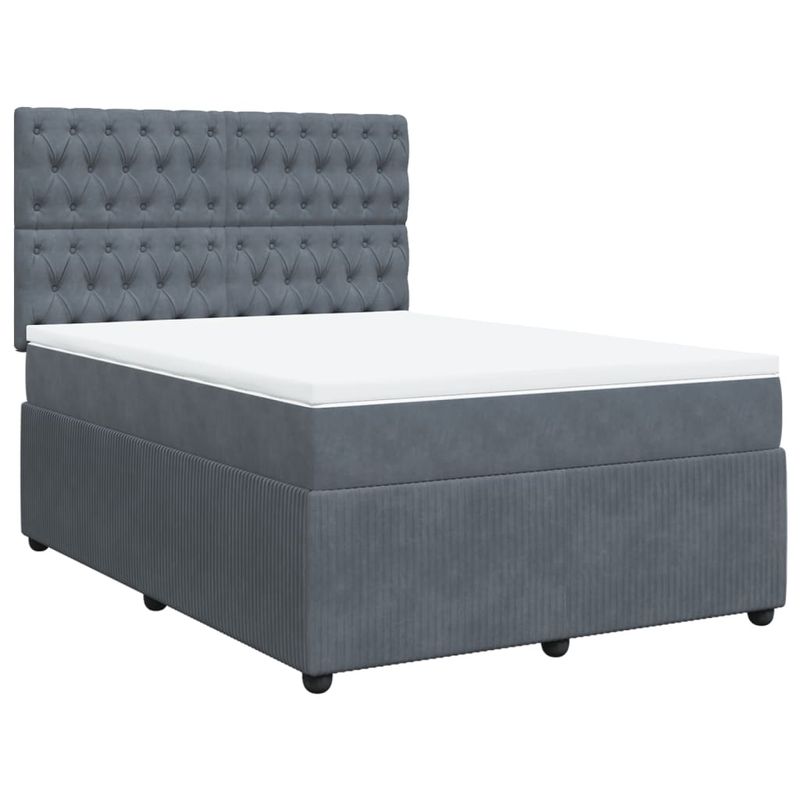 Casa si Gradina - Mobilier - Paturi si accesorii - Paturi - Pat box spring cu saltea, gri inchis, 140x190 cm, catifea - Infinity.ro