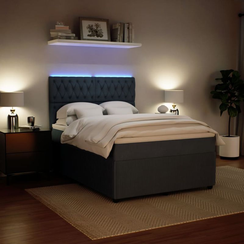 Casa si Gradina - Mobilier - Paturi si accesorii - Paturi - Pat box spring cu saltea, gri inchis, 140x190 cm, catifea - Infinity.ro