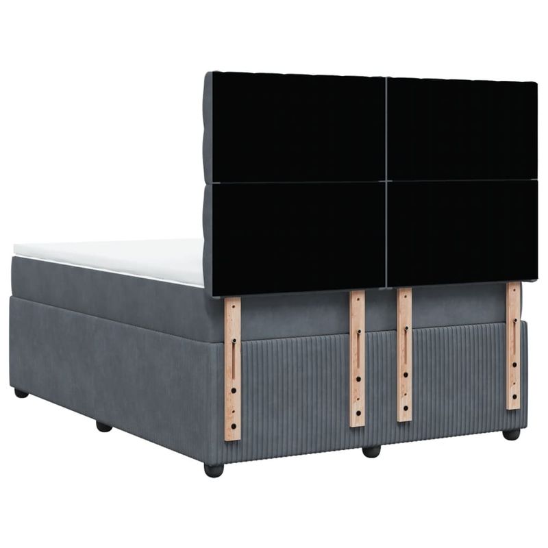 Casa si Gradina - Mobilier - Paturi si accesorii - Paturi - Pat box spring cu saltea, gri inchis, 140x190 cm, catifea - Infinity.ro