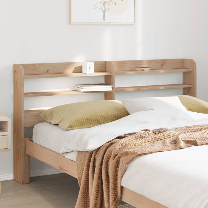 Casa si Gradina - Mobilier - Paturi si accesorii - Accesorii paturi - Tablie de pat cu rafturi, 140 cm, lemn masiv de pin, natural, mărime 150x16x82 cm - Infinity.ro