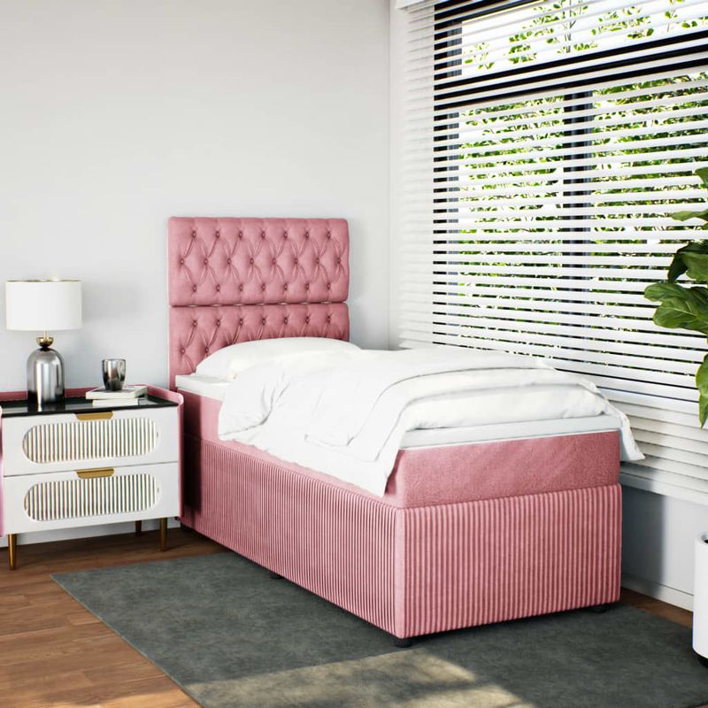 Casa si Gradina - Mobilier - Paturi si accesorii - Paturi - Pat box spring cu saltea, roz, 80x200 cm, catifea - Infinity.ro