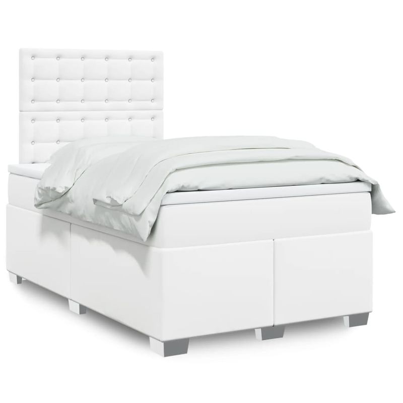 Casa si Gradina - Mobilier - Paturi si accesorii - Paturi - Pat box spring cu saltea, alb, 120x200 cm, piele ecologica - Infinity.ro