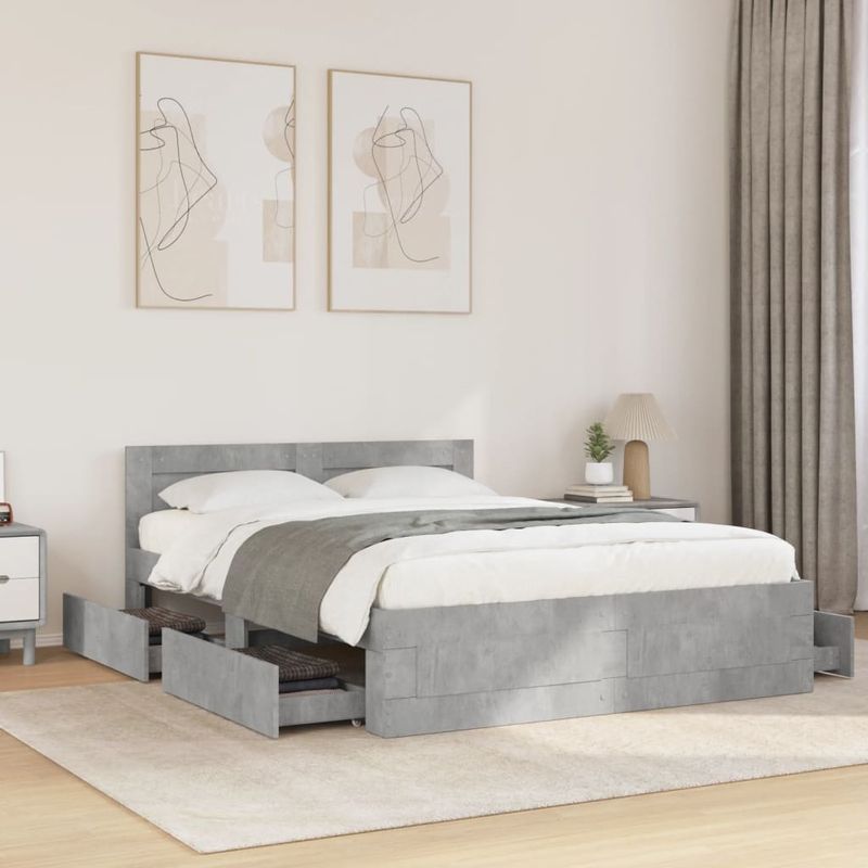 Casa si Gradina - Mobilier - Paturi si accesorii - Paturi - Cadru de pat cu tablie gri beton 120x190 cm lemn prelucrat - Infinity.ro