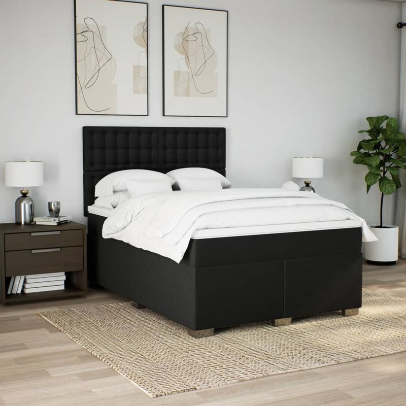 Casa si Gradina - Mobilier - Paturi si accesorii - Paturi - Pat box spring cu saltea, negru, 140x190 cm, textil - Infinity.ro