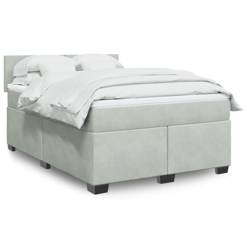 Casa si Gradina - Mobilier - Paturi si accesorii - Paturi - Pat box spring cu saltea, gri deschis, 160x200 cm, catifea - Infinity.ro