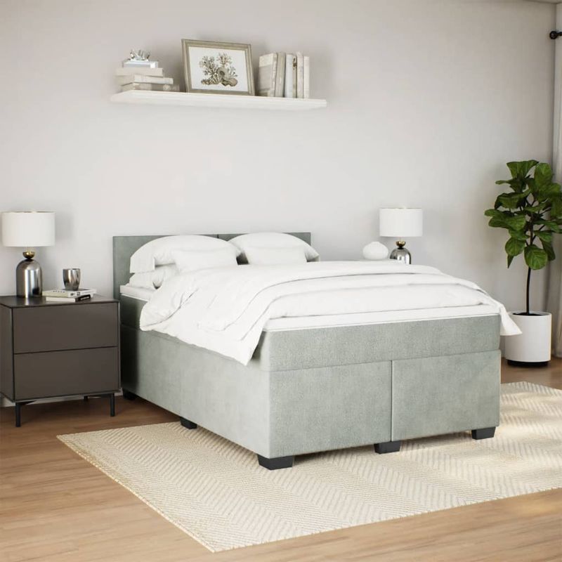 Casa si Gradina - Mobilier - Paturi si accesorii - Paturi - Pat box spring cu saltea, gri deschis, 160x200 cm, catifea - Infinity.ro
