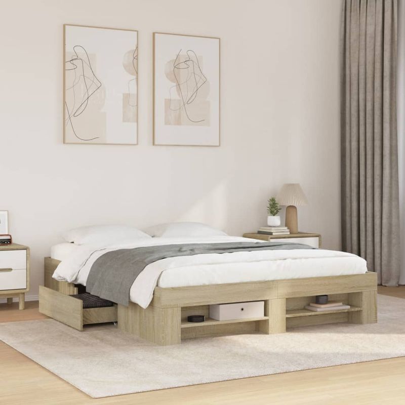 Casa si Gradina - Mobilier - Paturi si accesorii - Paturi - Cadru de pat, stejar sonoma, 160x200 cm, lemn prelucrat - Infinity.ro