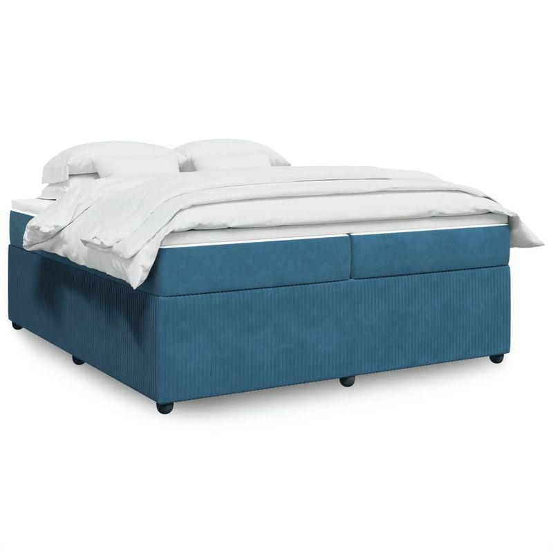 Casa si Gradina - Mobilier - Paturi si accesorii - Paturi - Pat box spring cu saltea, albastru inchis, 200x200 cm, catifea - Infinity.ro