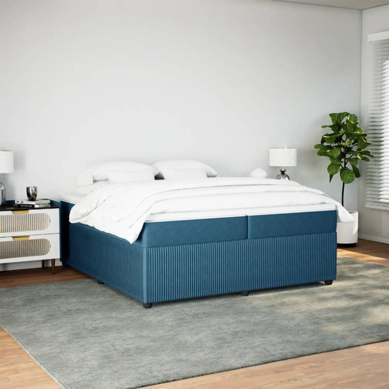 Casa si Gradina - Mobilier - Paturi si accesorii - Paturi - Pat box spring cu saltea, albastru inchis, 200x200 cm, catifea - Infinity.ro