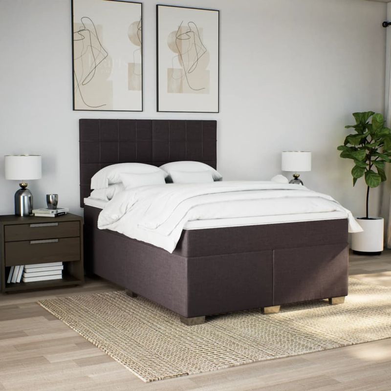 Casa si Gradina - Mobilier - Paturi si accesorii - Paturi - Pat continental cu saltea, maro inchis, 140x200 cm, textil - Infinity.ro