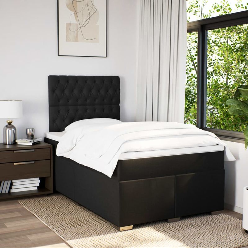 Casa si Gradina - Mobilier - Paturi si accesorii - Paturi - Pat box spring cu saltea, negru, 120x200 cm, textil - Infinity.ro