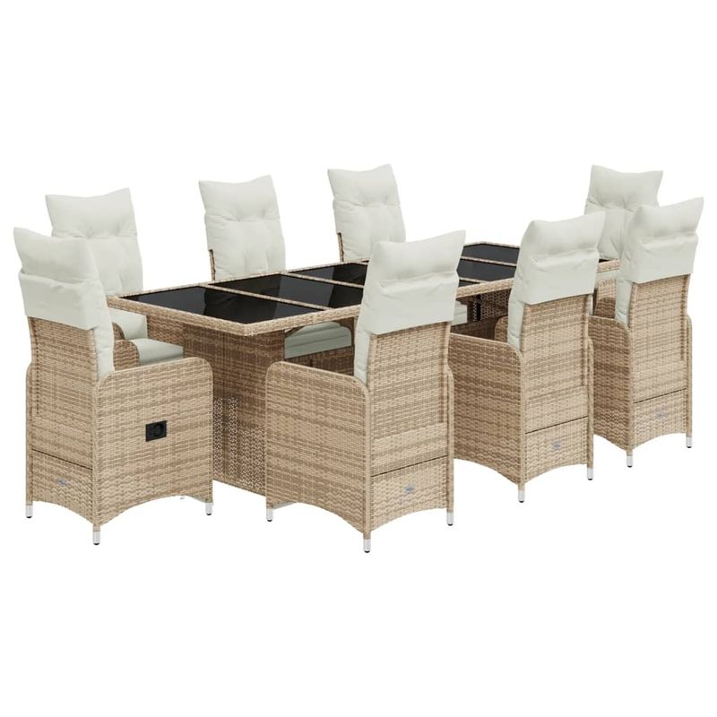 Casa si Gradina - Gradina si terasa - Mobilier exterior - Seturi mobila gradina - Set bistro de gradina, 9 piese, cu perne, bej, poliratan - Infinity.ro