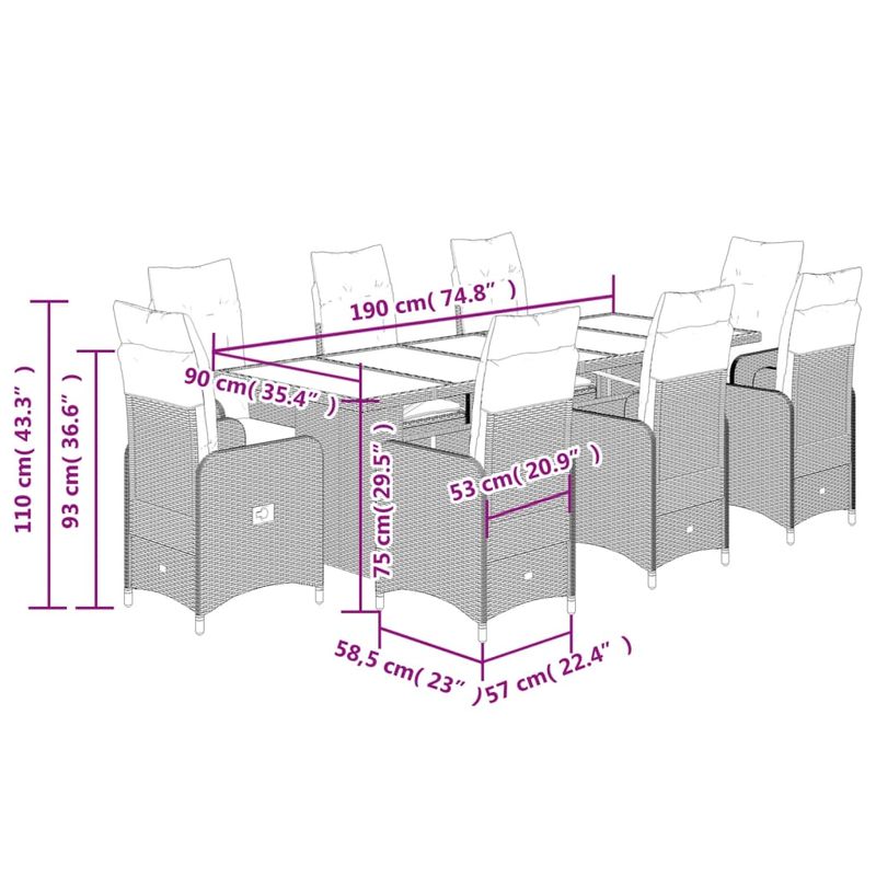 Casa si Gradina - Gradina si terasa - Mobilier exterior - Seturi mobila gradina - Set bistro de gradina, 9 piese, cu perne, bej, poliratan - Infinity.ro
