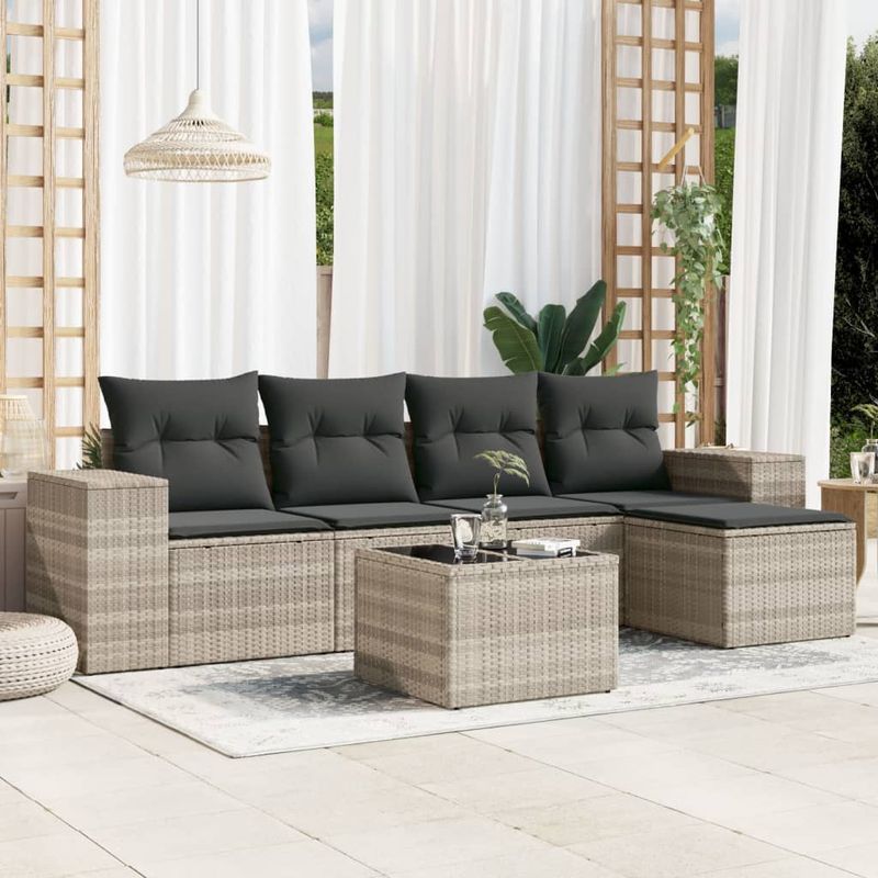 Casa si Gradina - Gradina si terasa - Mobilier exterior - Seturi mobila gradina - Set canapele de gradina cu perne, 6 piese gri deschis poliratan - Infinity.ro